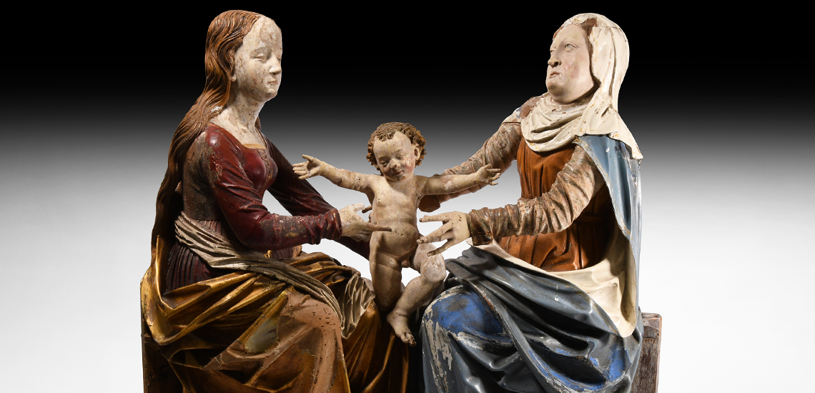 Large Medieval Virgin and Child with Saint Anne from the Workshop of Niklaus Weckmann